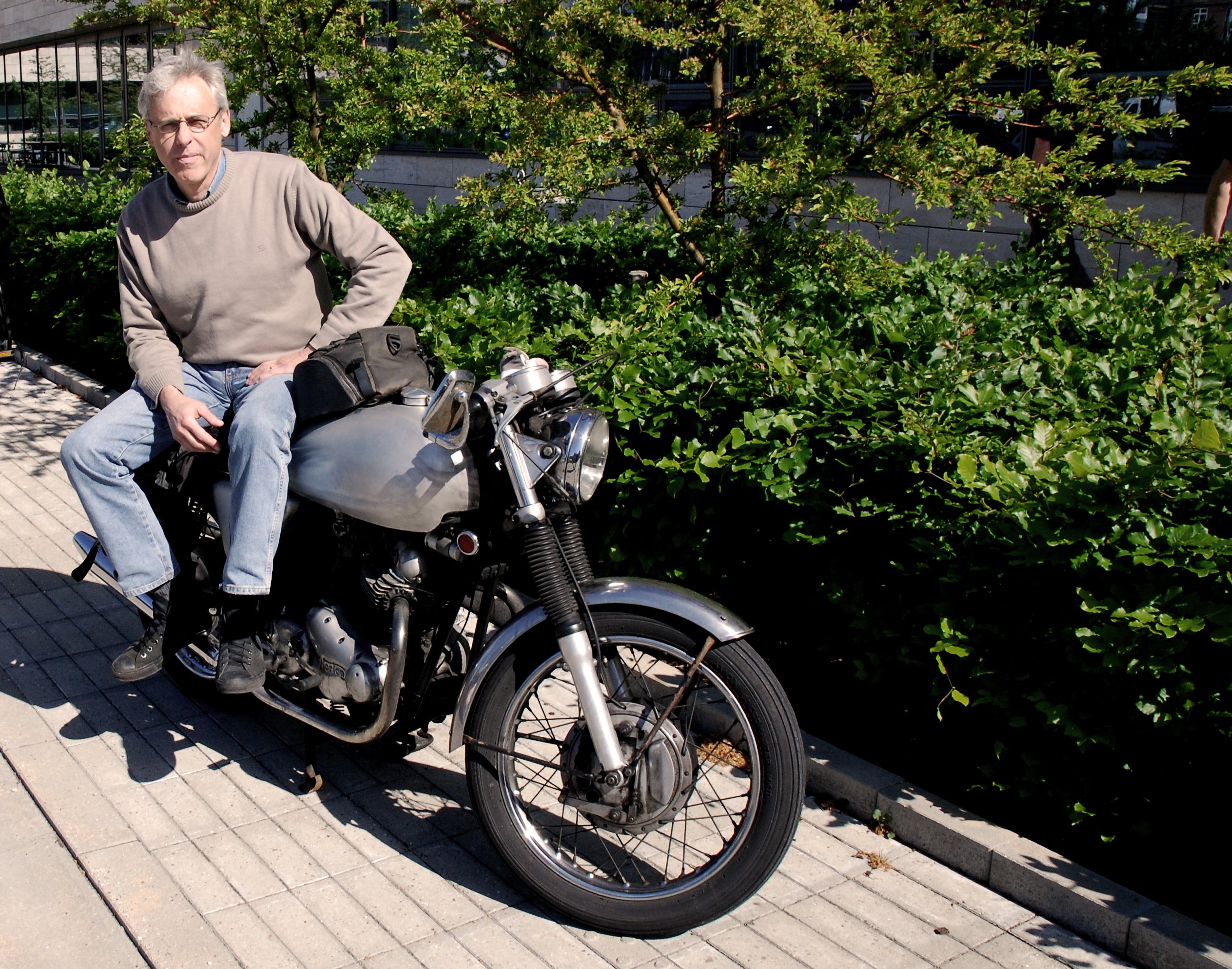 John Mundy is nuts about classic motorcycles: This one, a Norton, is from 1971.