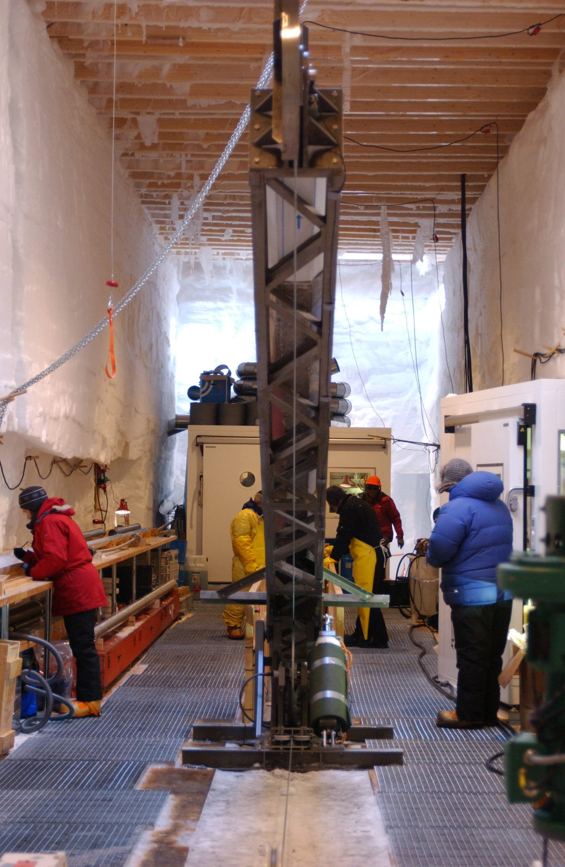 Ice core drilling through the Greenland ice sheet. The ice is approximately 3 kilometres thick in central Greenland