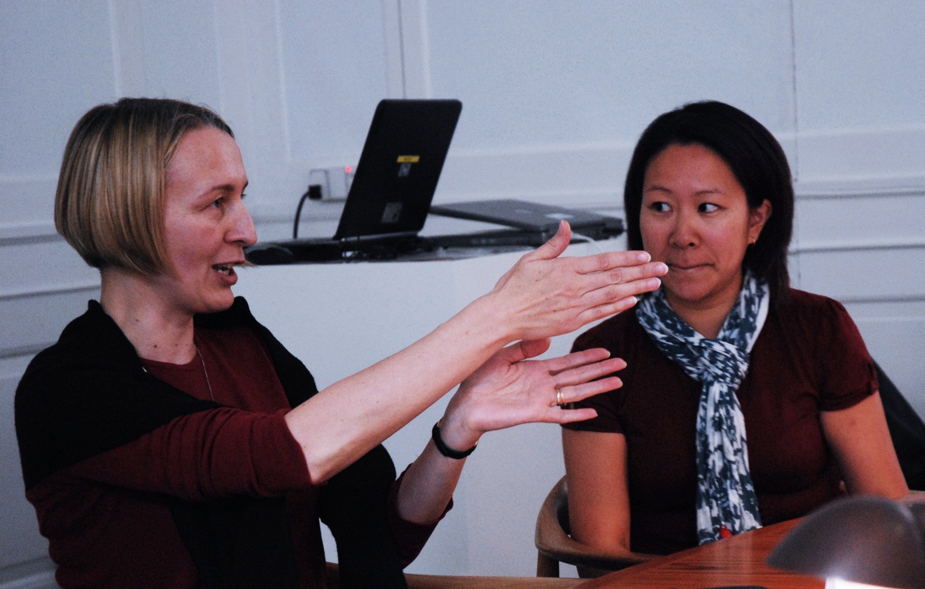 Ela (left) and Betty discuss the issues