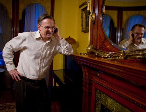 Jack W. Szostak answers phone calls after getting the 2009 Nobel Prize in Physiology or Medicine