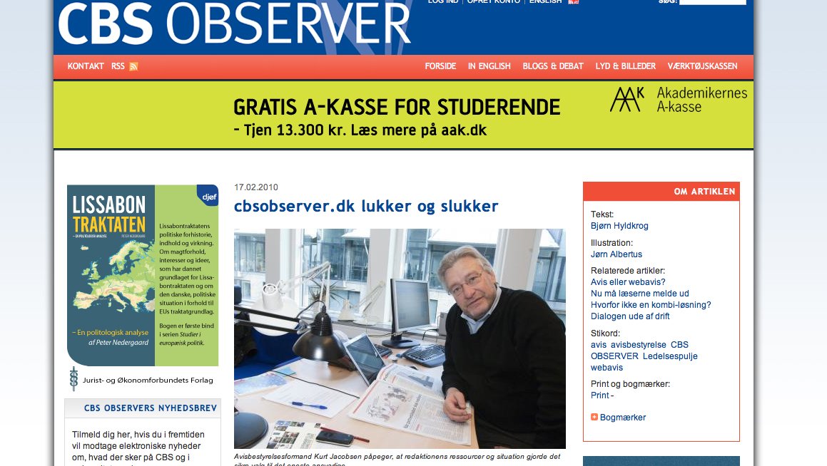 CBS Observer got no new funding from management at the Copenhagen Business School