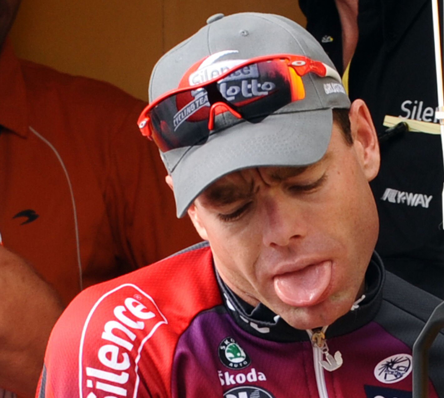 Professional cyclist Cadel Evans coming out of the doping test caravan in the 2008 Tour de France