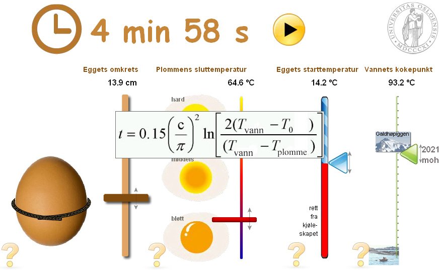 The quest for a perfect egg. This formula takes size, temperature and altitude into consideration