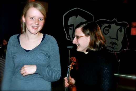 German exchange students Birte Dreier (left) and Anne Oleischeck. Anne plays the violin, and Birte plays the cello
