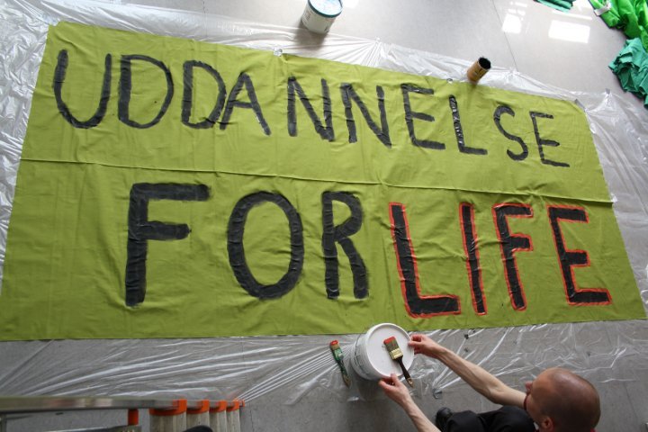 'Education for Life'. Students have used the last week to paint banners for what they hope will be a huge demonstration Tuesday 8 June.