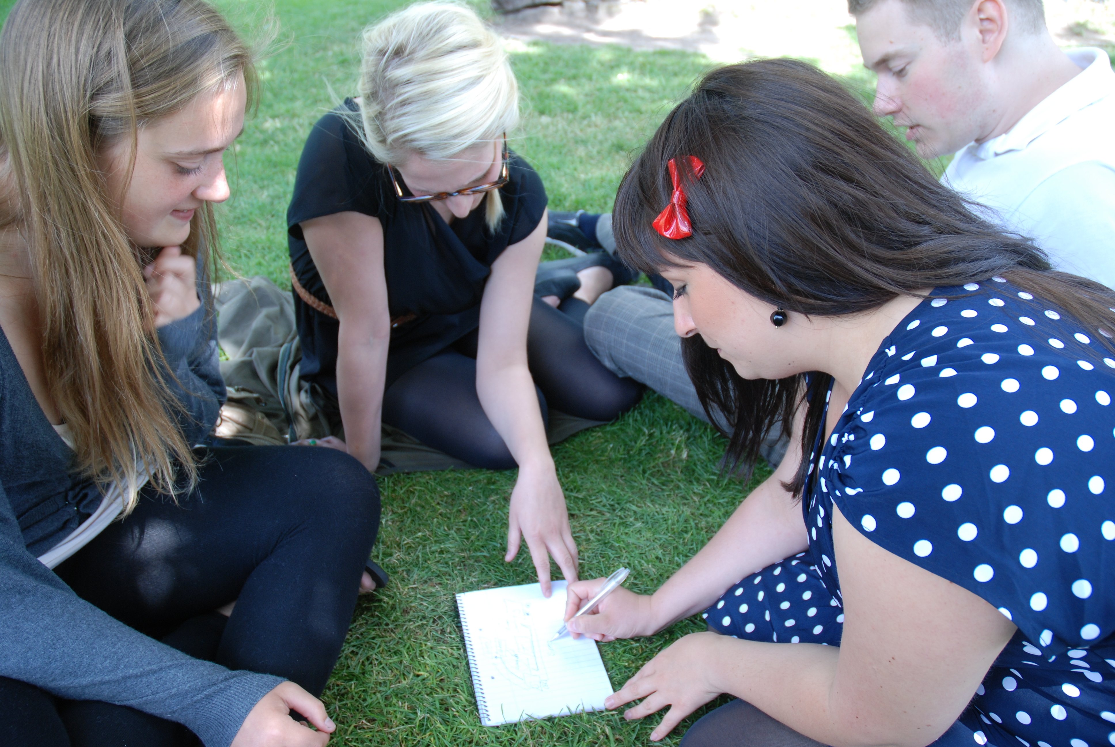 Copenhagen negotiating team discuss strategy in the Kongens Have park. After this picture was taken, they were ousted from the finals, which takes place in October. (From left to right) Nanna Biener, Louise Hilton, Annabella Stoica, Mikkel Øskov