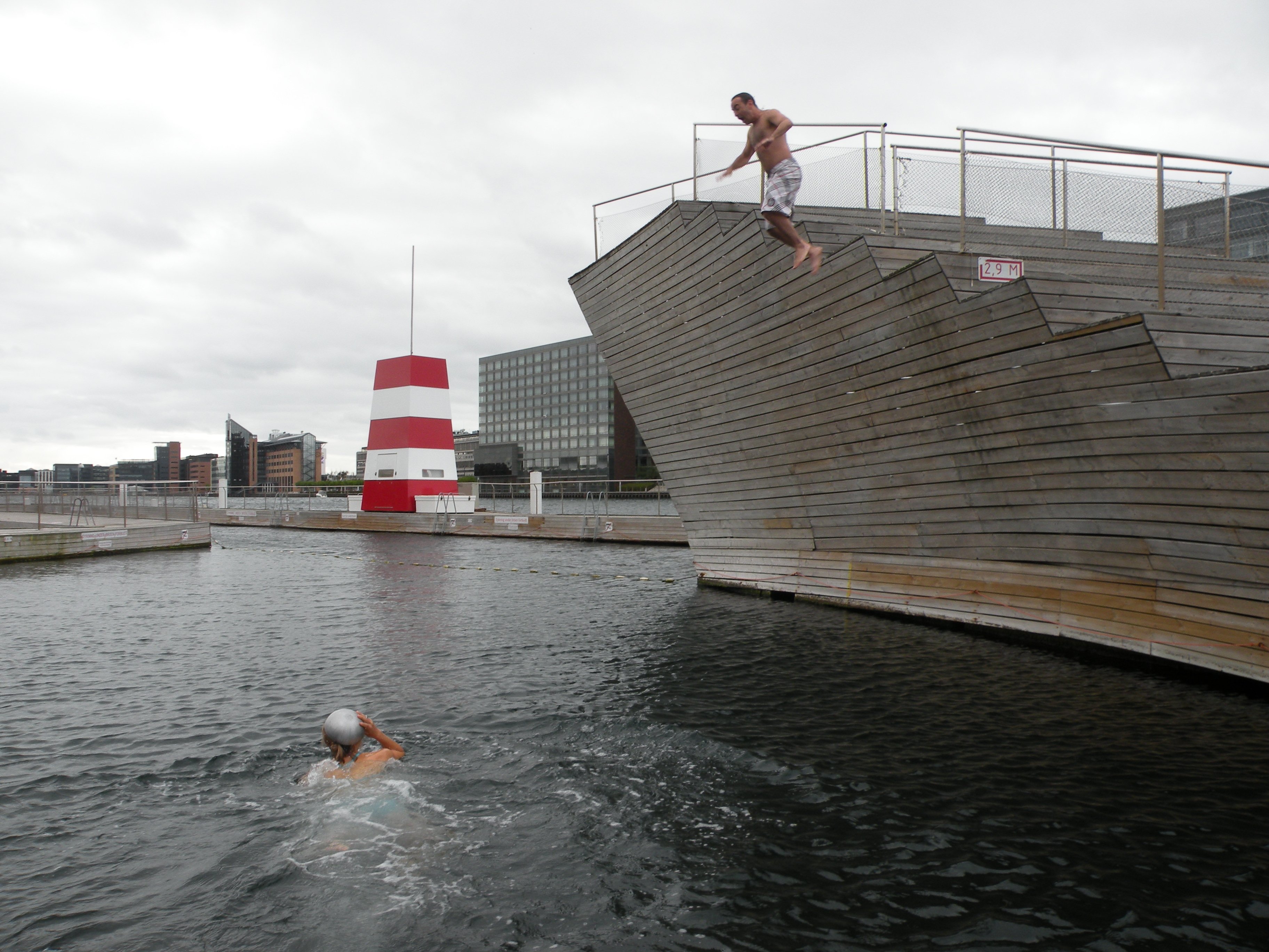 The two brave international students taking a dip, Viking-style