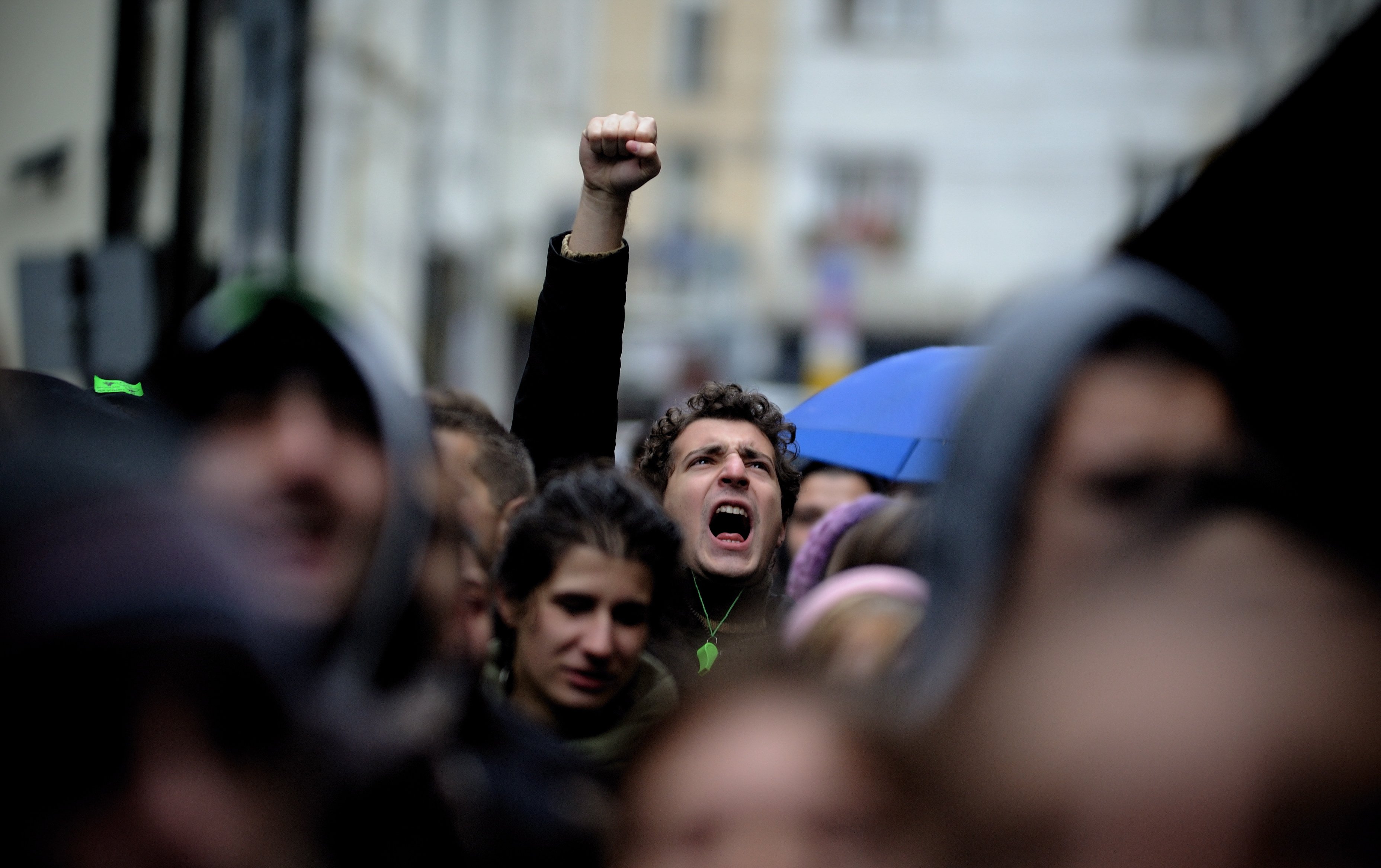 Throughout Europe students protest as governments cut funding to higher education. This picture is from  Bulgarian capital Sofia on 30 October
