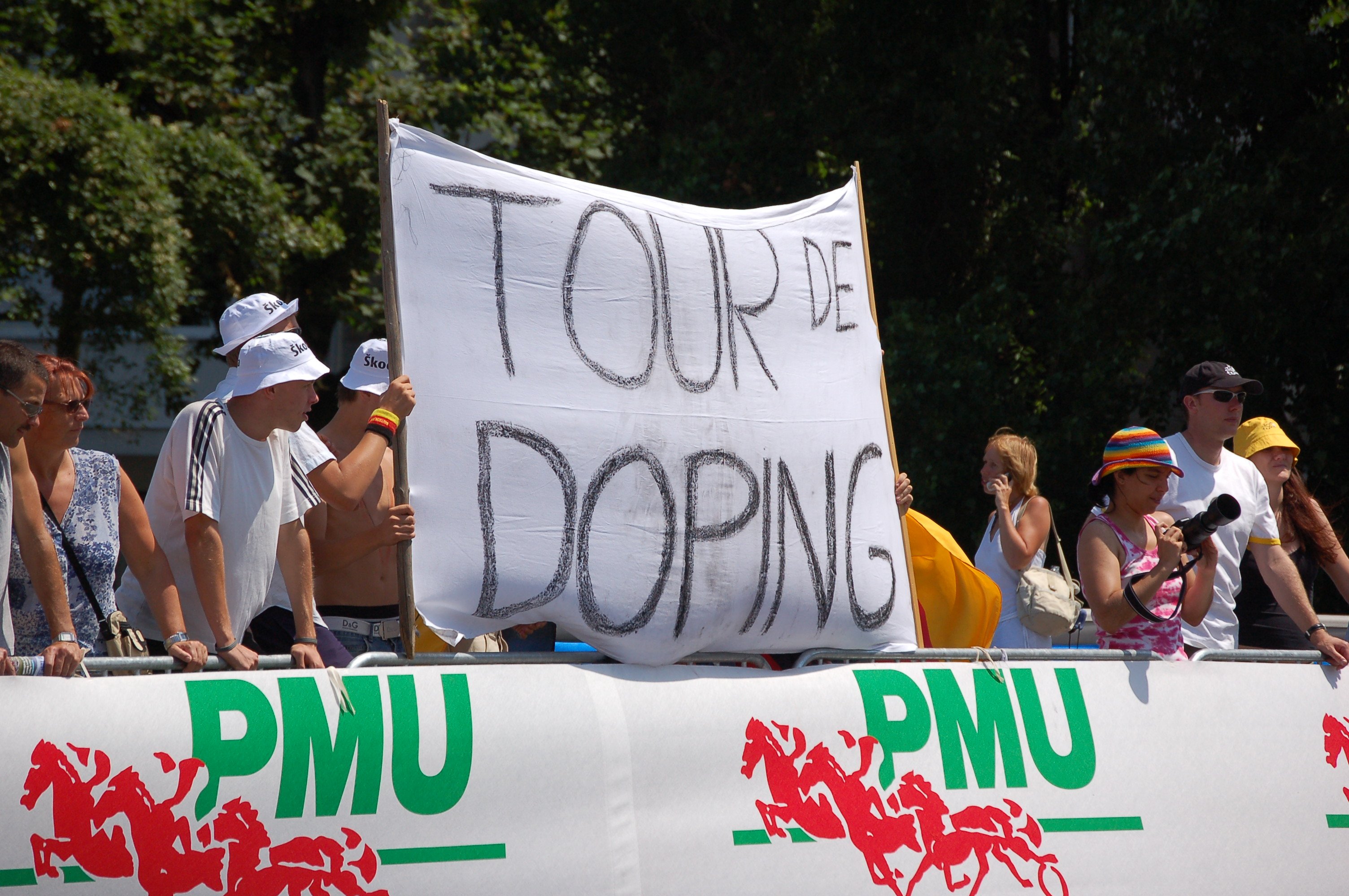 Banner seen at the cycling stage race Tour de France 2006. Conference will focus on anti-doping studies, politics and policies