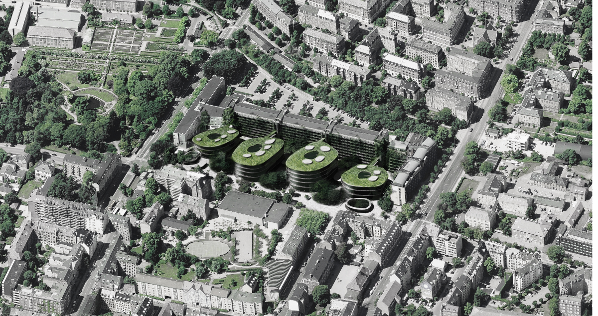 New plant centre is inspired by the concept of cell division. The four 'cells' are to face the street Bülowsvej. It is the second from the left of the four cells that is now financed. The remaining cells are still in the planning stage