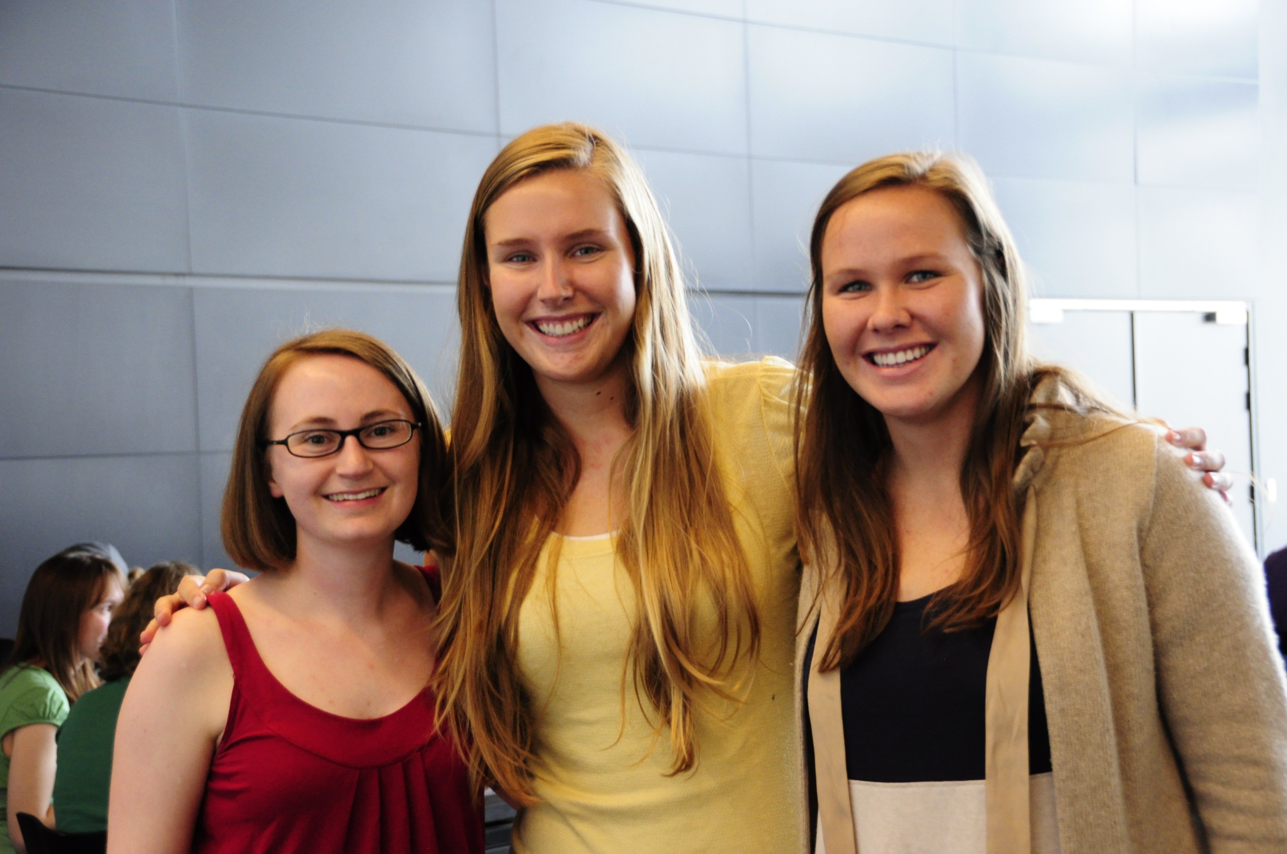 Caroline (centre) enjoying herself with Emily (left) and Kelly (right). The fun stops at home