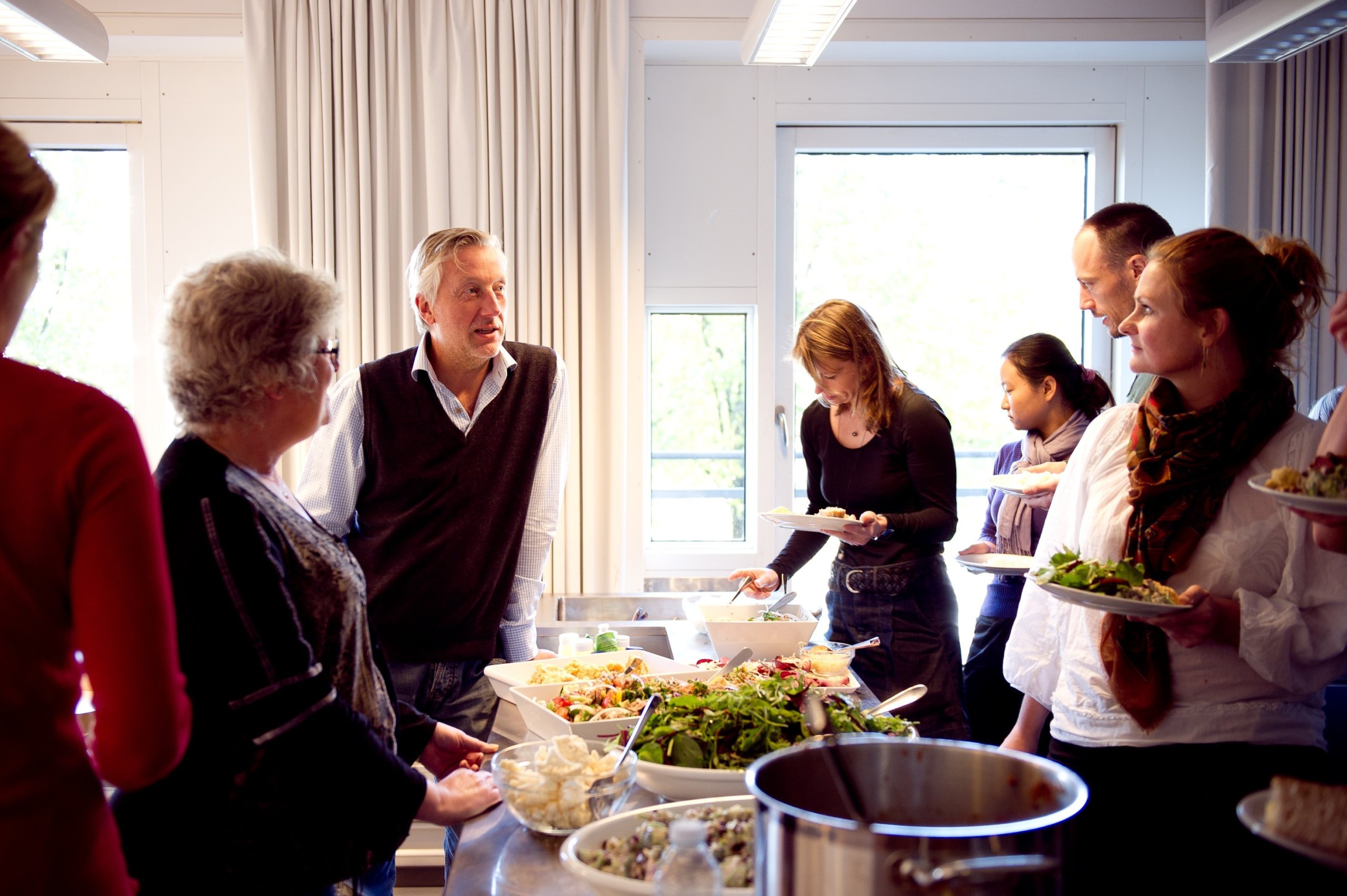 Professor Arne Astrup, Head of the department of Human Nutrition, (in shirt and black pullover) and administrator Pia Degn (left of Astrup). Seven out of ten staff at the Department of Human Nutrition are female
