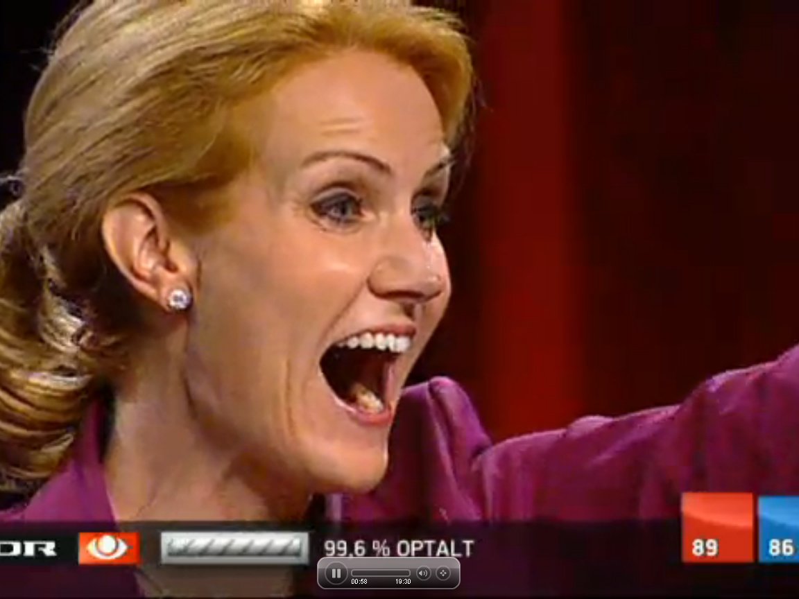 New Danish Prime Minister Helle Thorning-Schmidt greets her supporters on election night 15 September