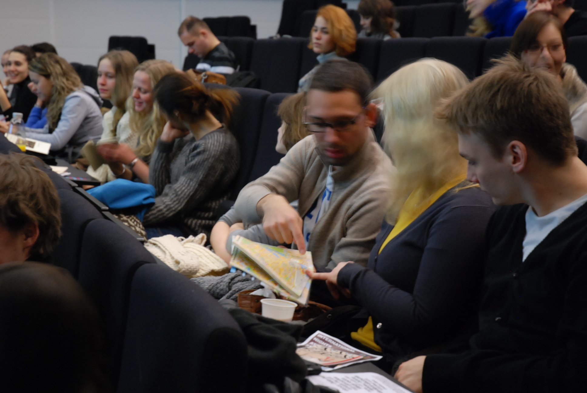 International students at an orientation meeting in February 2012