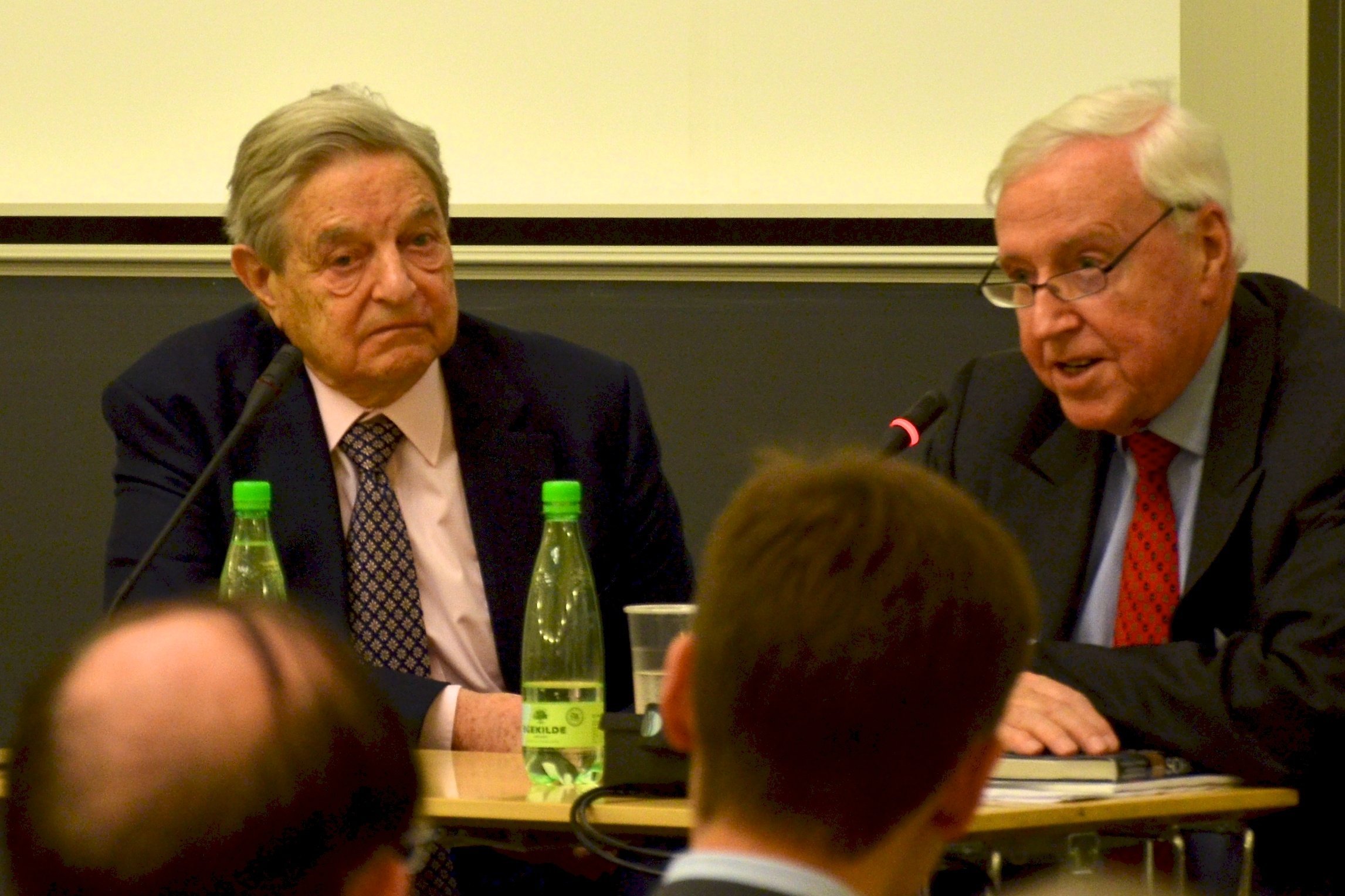 Unpleasant truths from George Soros (left) at the closed meeting in connection with the new research centre INET
