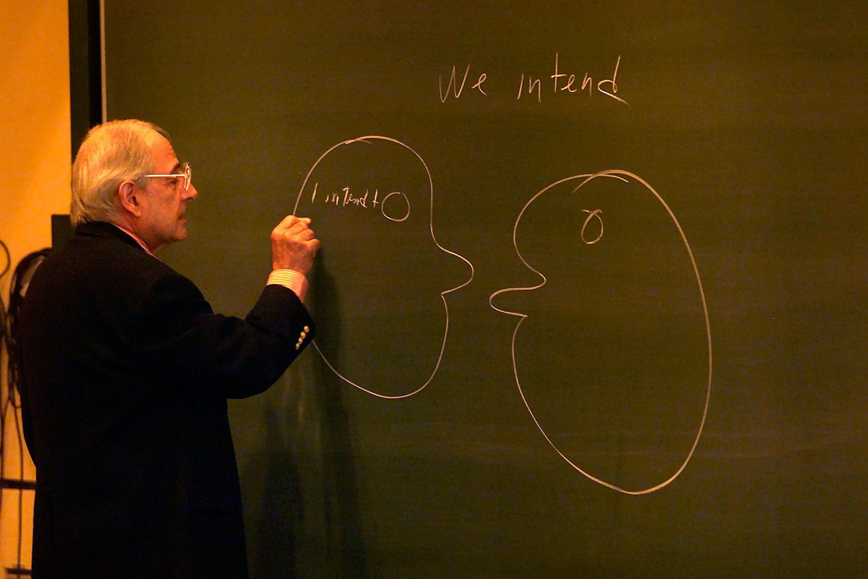 John Searle, philosopher at a guest lecture at the University of Copenhagen. Classes at university are becoming more likely to be in English, a memo shows