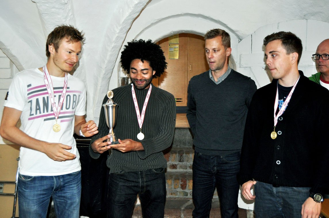 Winning overall team, and fastest men's team, ChemBiol1 from the Faculty of Health Sciences, Niels Grøn Nørager, Jonas Eildal, Kristian Strømgaard and Theis Wilbek