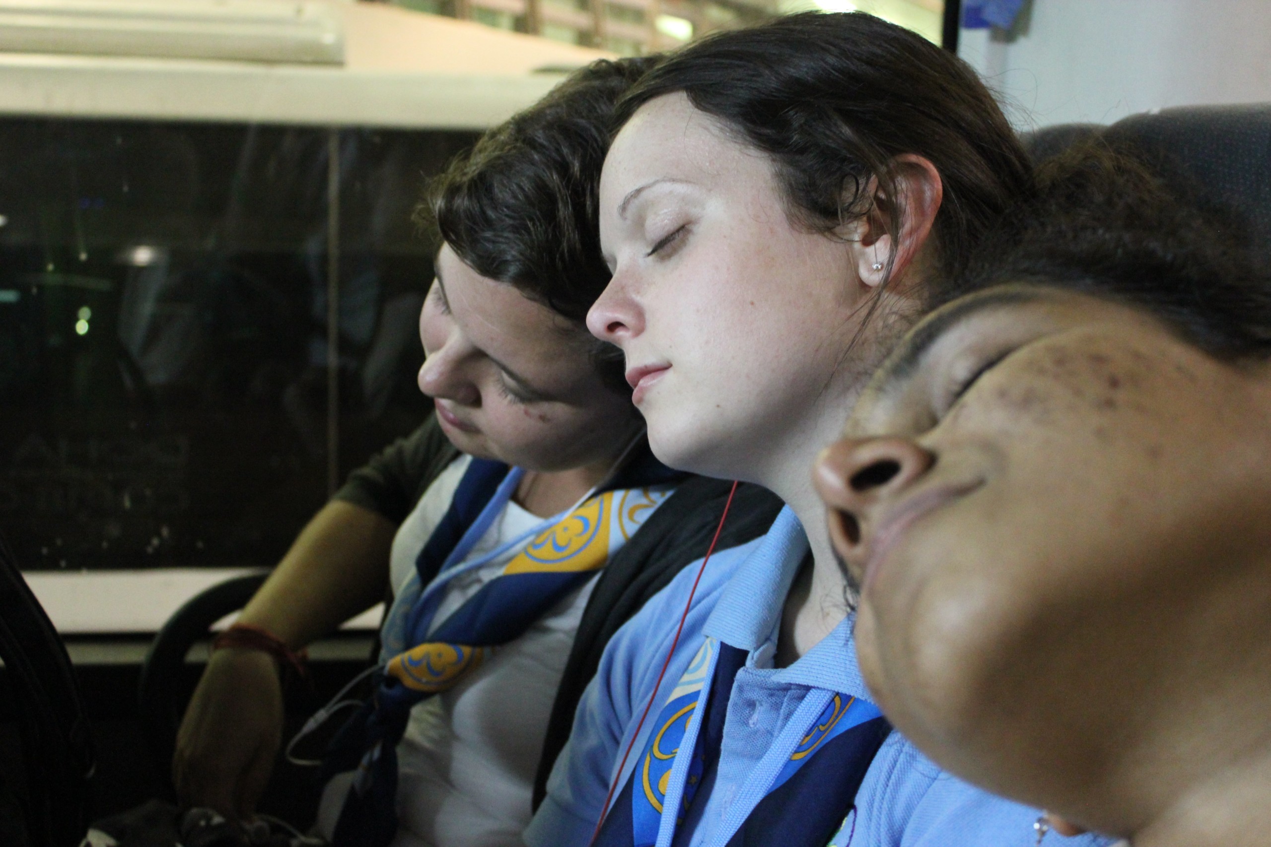 Youth delegates work hard and get very tired here at COP18. The transport time in shuttle busses to and from the conference center is mostly used for sleeping
