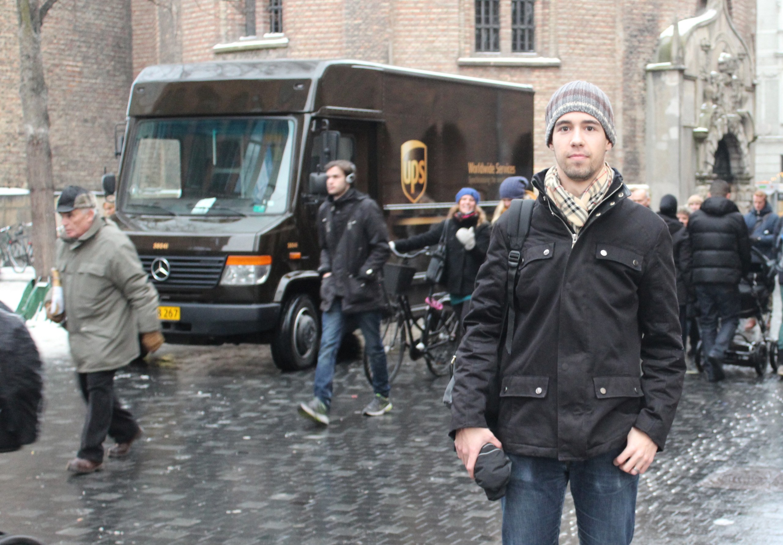 Jonathan in front of the Round Tower in Copenhagen.