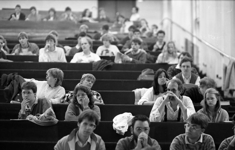 Historic picture of students in auditorium at the University of Heidelberg, Germany. Now, apparently, every fifth student uses a stimulant