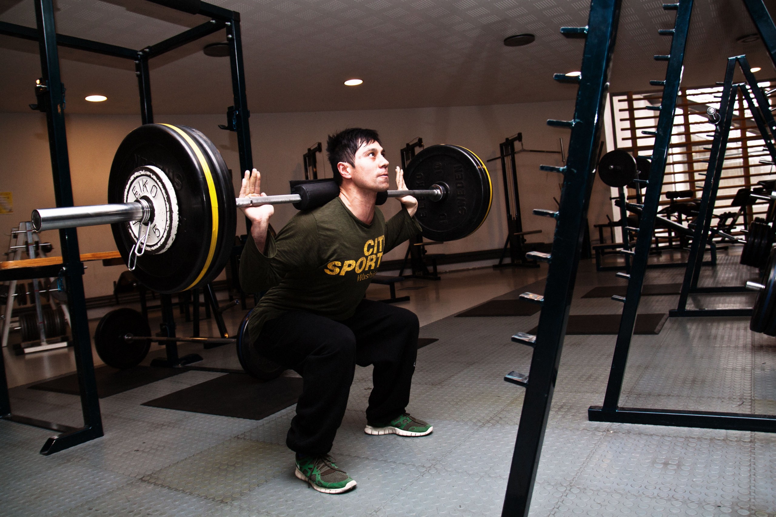 Michael is double majoring in sports science and English. He is a personal trainer in his free time, and is wearing Jordan sweatpants, as they give him a large range of movement. 