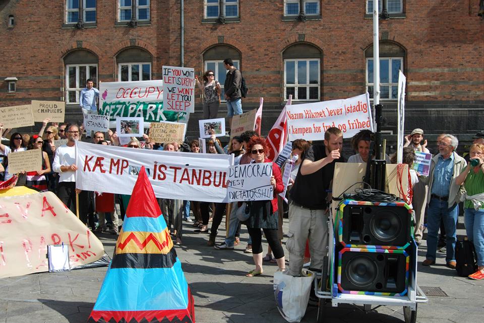 A demonstration in support of the Turkish protesters in Istanbul on the Rådhuspladsen, Copenhagen. 