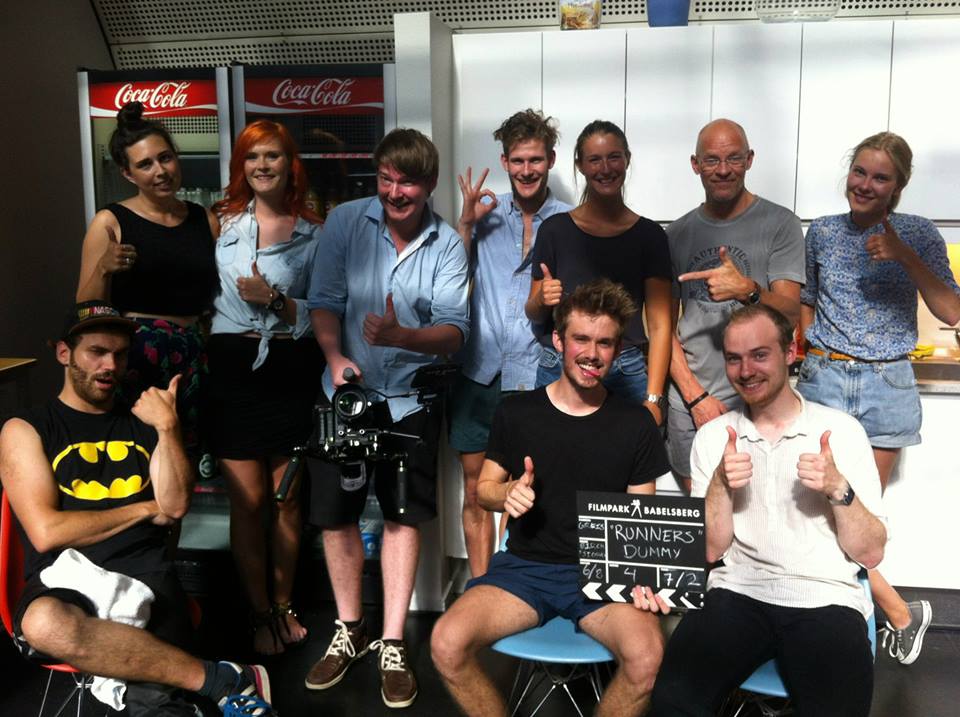 Some of the cast and crew of Runners celebrate the wrap up of the filming for the dummy episode 