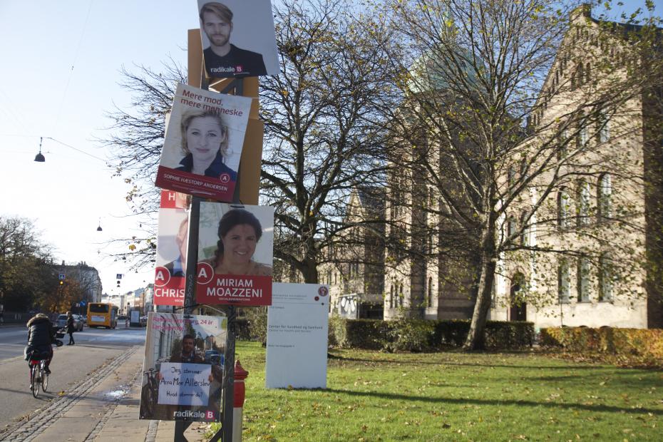City election posters outside CSS campus. On campus campaigning by politicians is more controversial 