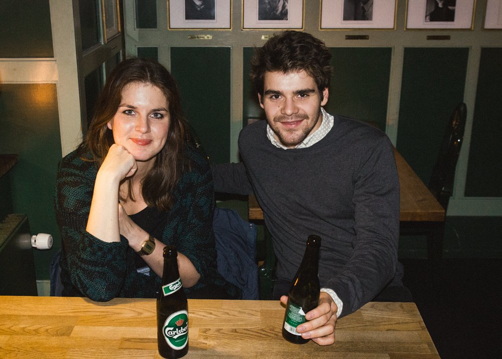 Jakob and Signe enjoying a romantic evening of football and beer. 
