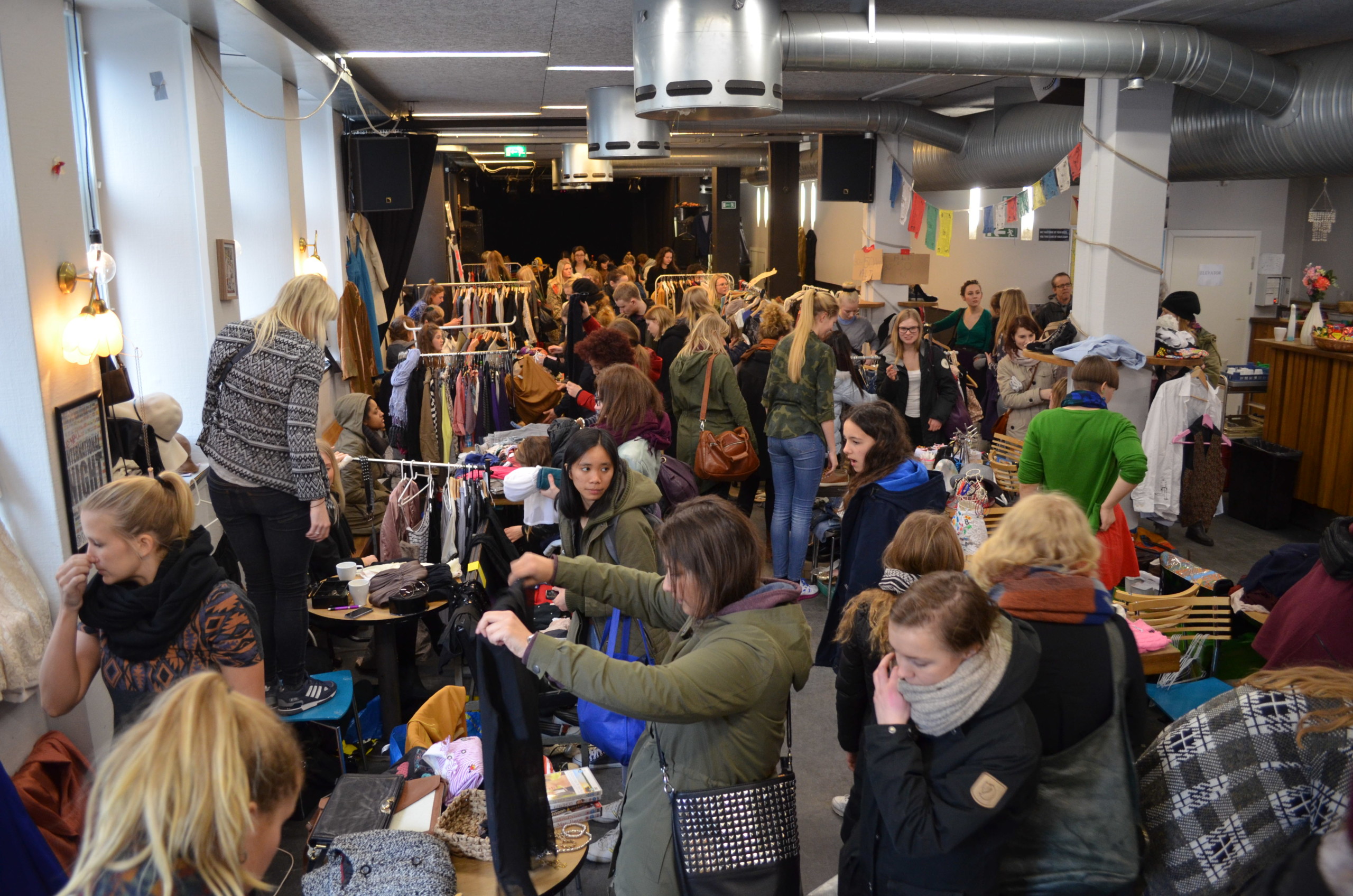 Flea market at the Studenterhuset, jam-packed with vendors and buyers