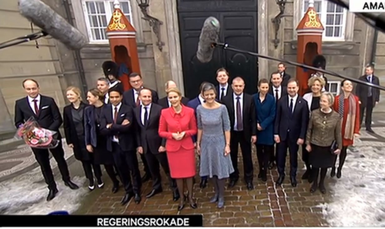 New ministers being presented outside parliament Monday: Screenshot of Danish national TV coverage