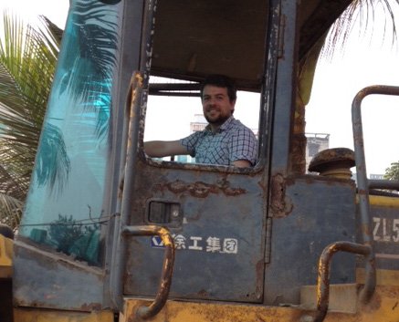 Santiago on one of the huge excavators