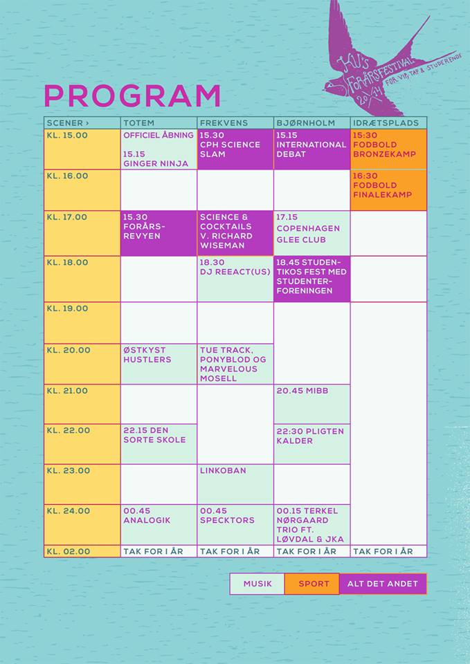 Here is the full programme and line up for the event Friday 9 May 2014, as of Monday 5 May