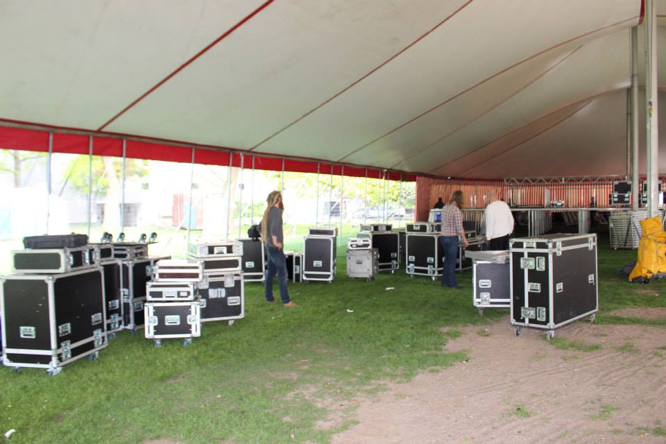 Some of the sound equipment being rolled in. It is going to be loud 