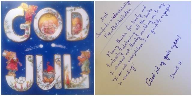 Social science faculty library is not only a sanctuary for the homeless. Christmas card from jobless Dawit with a voracious appetite for books 