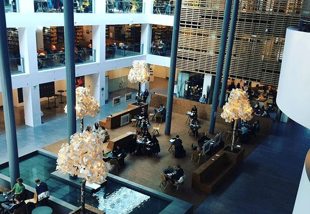 Inside the KUA buildings, Faculty of Humanities, University of Copenhagen. Academics protest the move to close the smaller study programmes