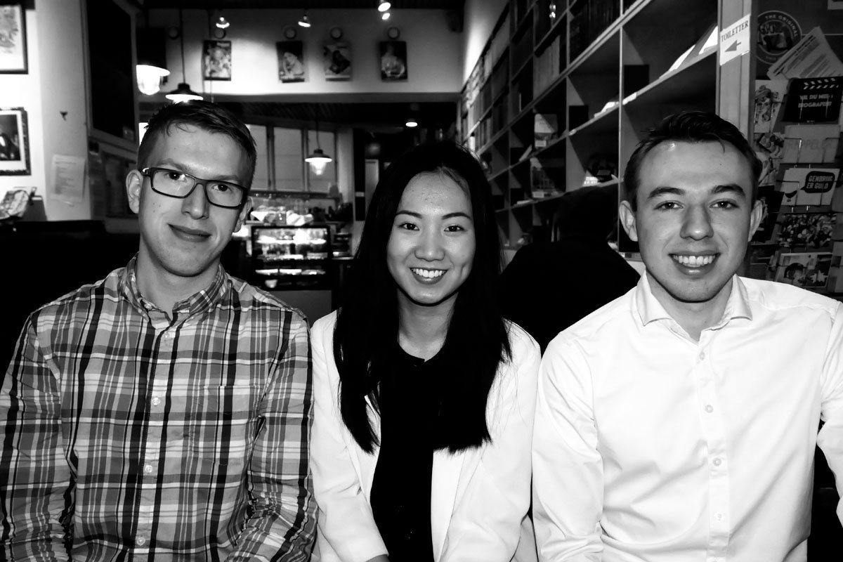 PROJEKTMAGERE - De studerende bag gradingcircle.com er fra venstre Andreas Rasmussen (KU), Ang Zhang (CBS) og Martin Pries Brøndberg (CBS).