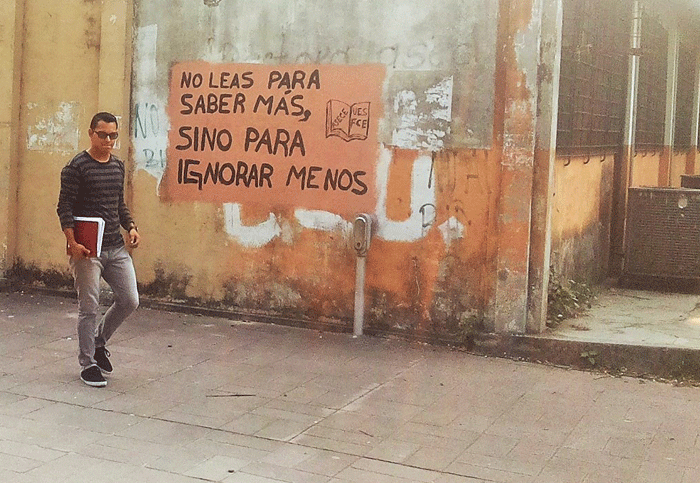 Daniel at university in San Salvador, El Salvador