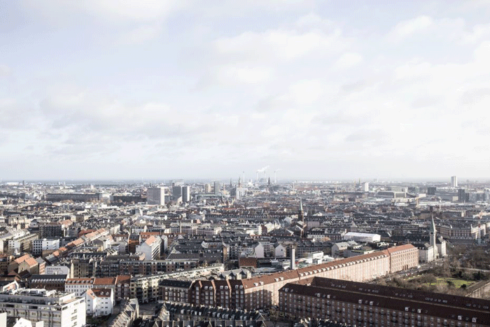 Vesterbro, one of Copenhagen's 10 districts, as seen from above. As a desperate student, you might need to lease a hot air balloon and live in that instead of one of these wonderful buildings. 