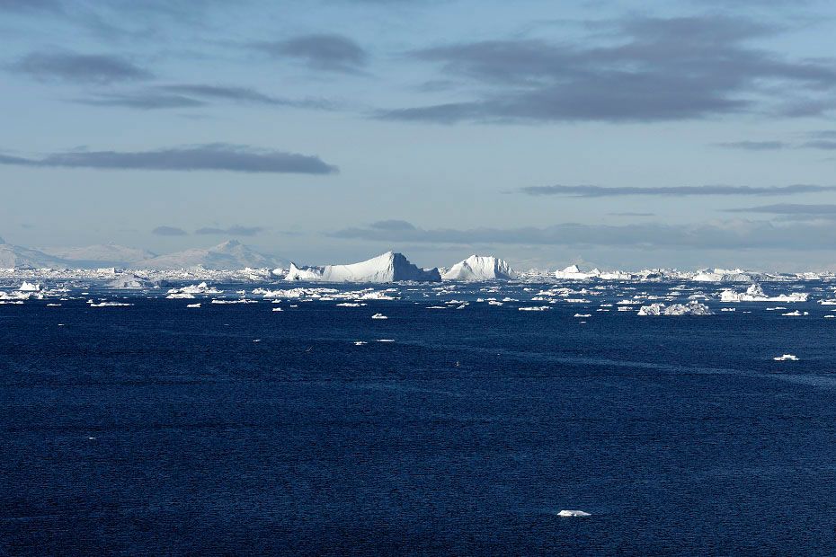 Disko Island in the background 50 km away from Greenland's third largest town, Ilulissat, on the mainland