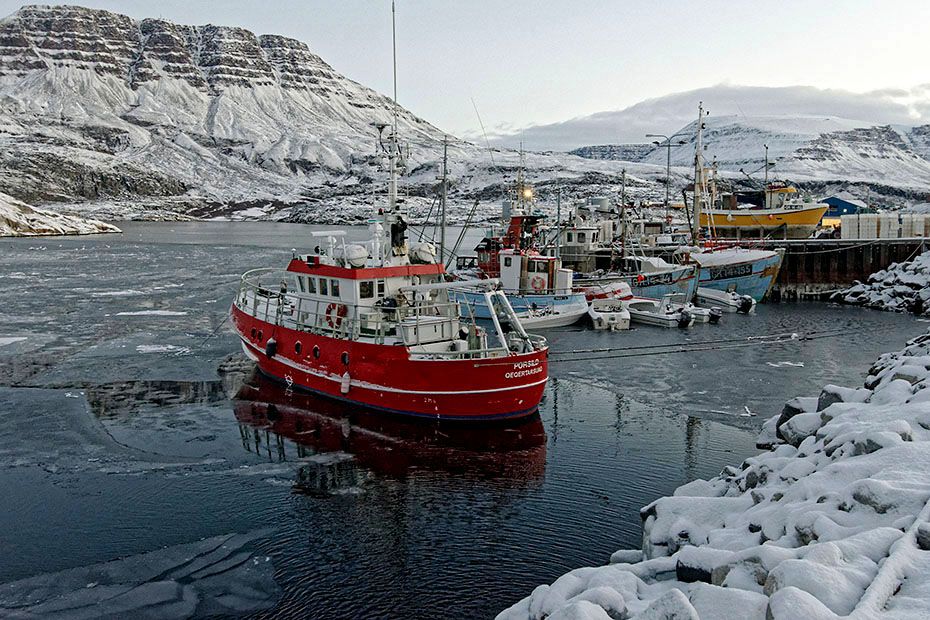 Research ship Porsild ready, early one morning in October 2016 to go on its mission for the day. It has its base in Qeqertarsuaq harbour, only a few km from the Arctic Station