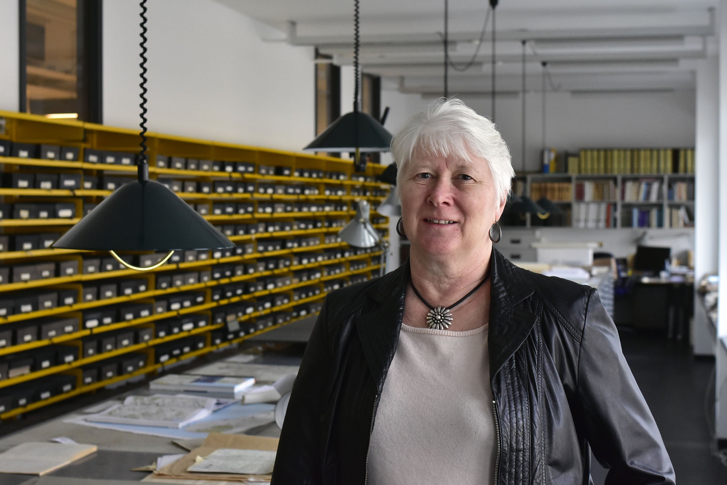 Department Administrator Jytte Sander French in one of the rooms with archives for old maps belonging to the Department of Nordic Research in KUA 1, which the department has to vacate over the next few years - perhaps to make way for an entrepreneur or small business.