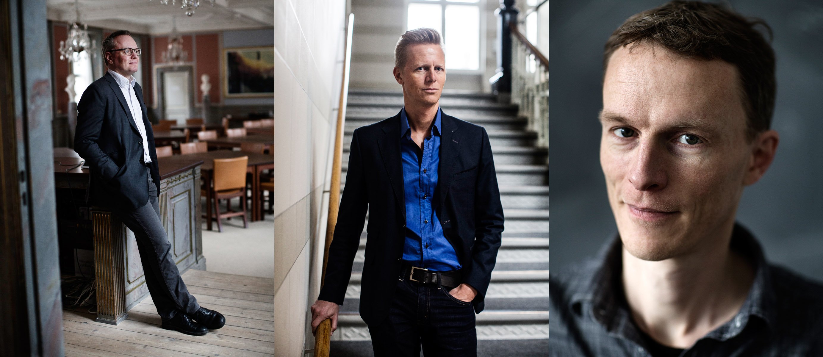 De tre KU-professorer, der har modtaget EliteForsk-prisen. Fra venstre er det Mikael Rask Madsen, Klaus Høyer og Søren Galatius