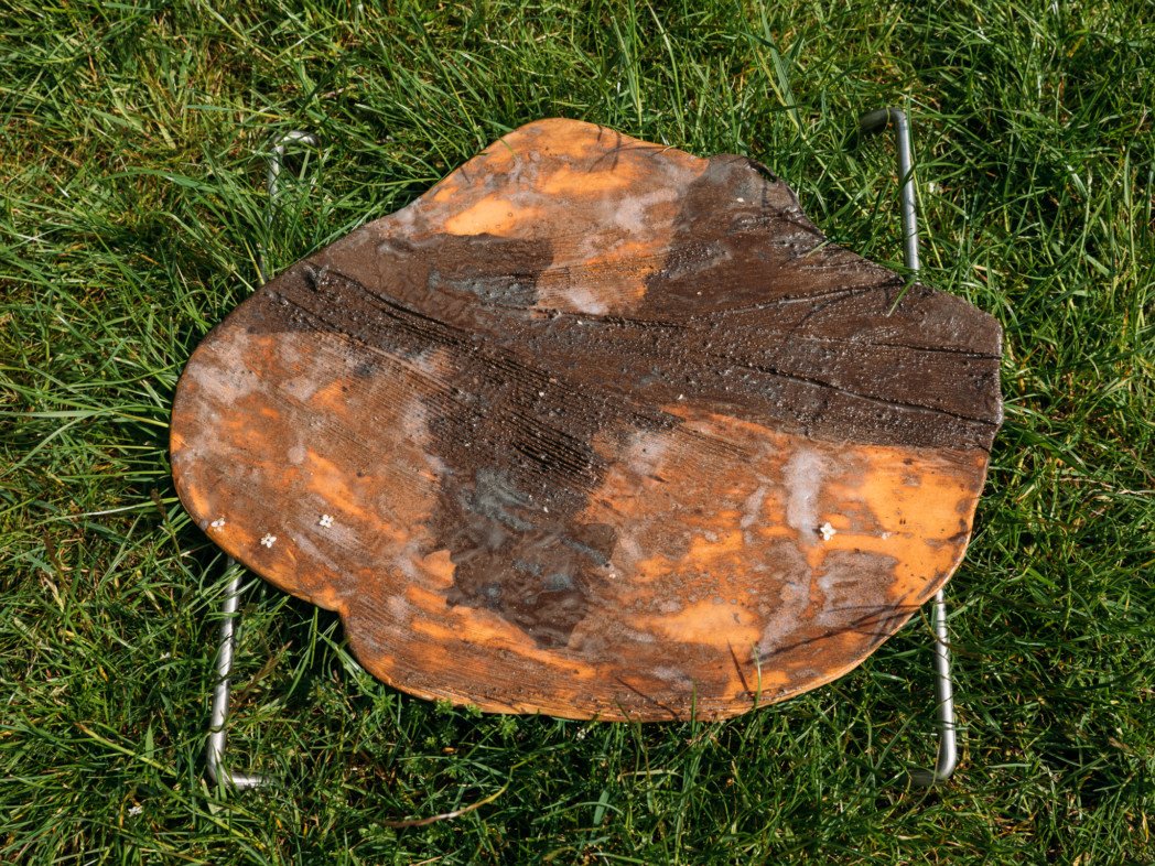 Part of the work 'Lera's harvest'. Oven glazed clay with a surface that has been combed with a comb