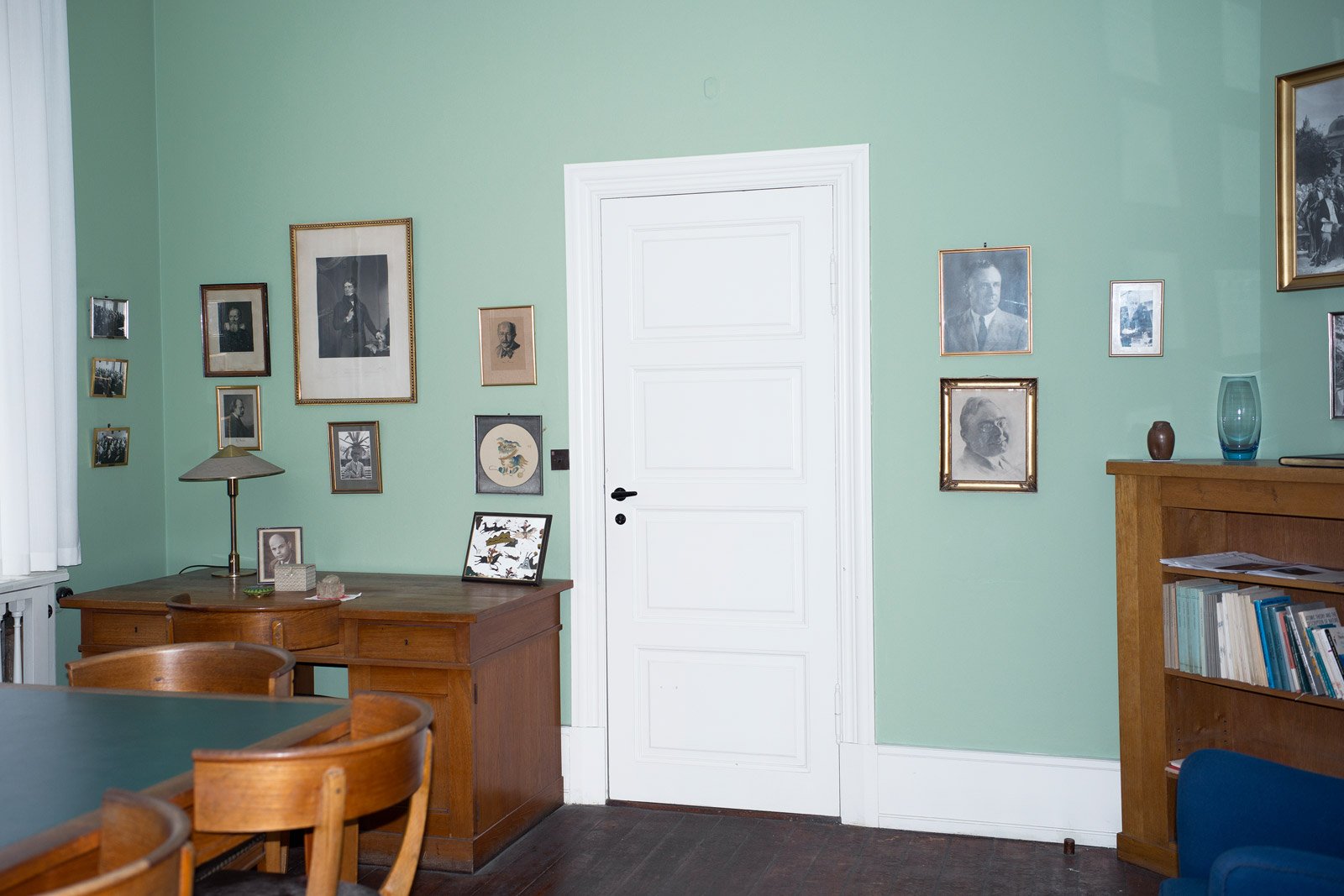 Niels Bohr’s study is precisely as it was in Bohr’s time. It is still used occasionally, for instance when a fund signs off on a big grant.