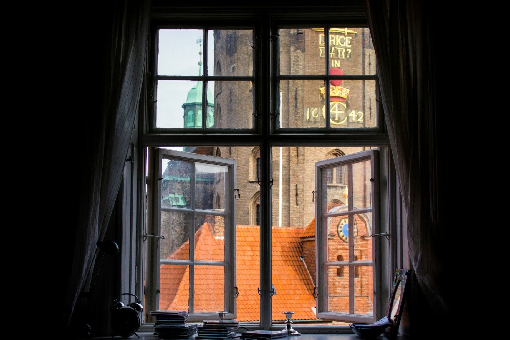 View from a room at the Admiralty; the Round Tower and the Trinitatis church is seen.