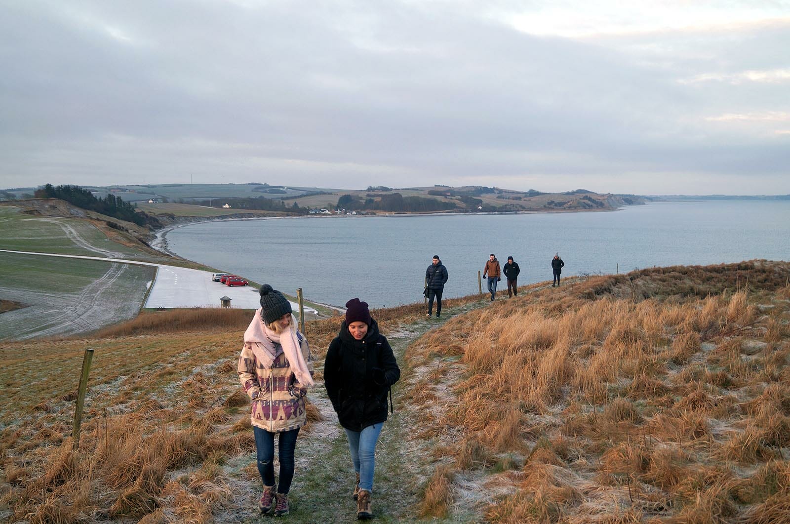 A class of students from the University of Copenhagen visited Mors in February 2018 to see the island's resources, and how they can be used to develop this rural area. Here, they walk in the hilly countryside on the northern part of the island.