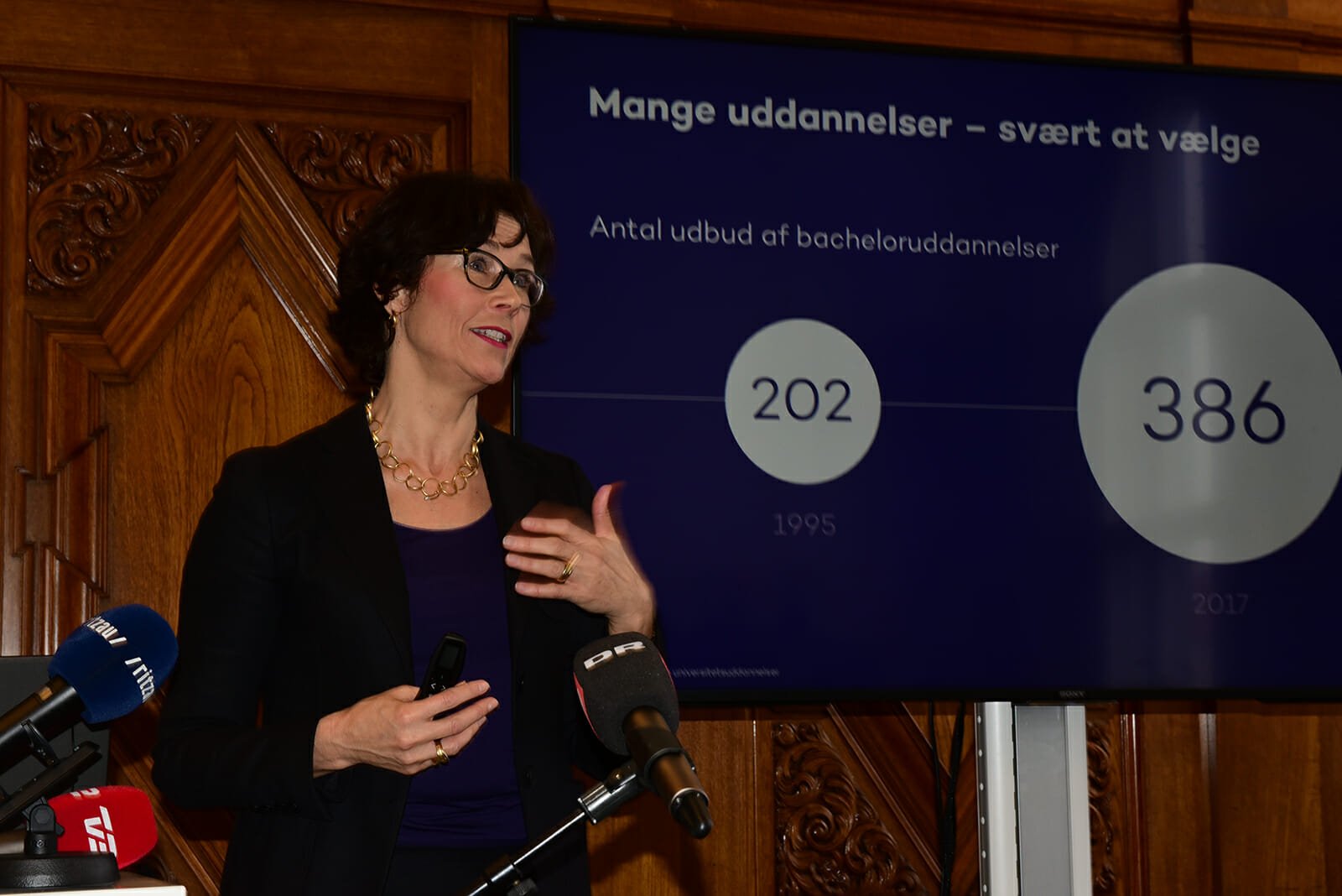 Agnete Gersing i marts 2018, hvor hun var med til at præsentere regeringens 37 anbefalinger til universitetsuddannelserne.