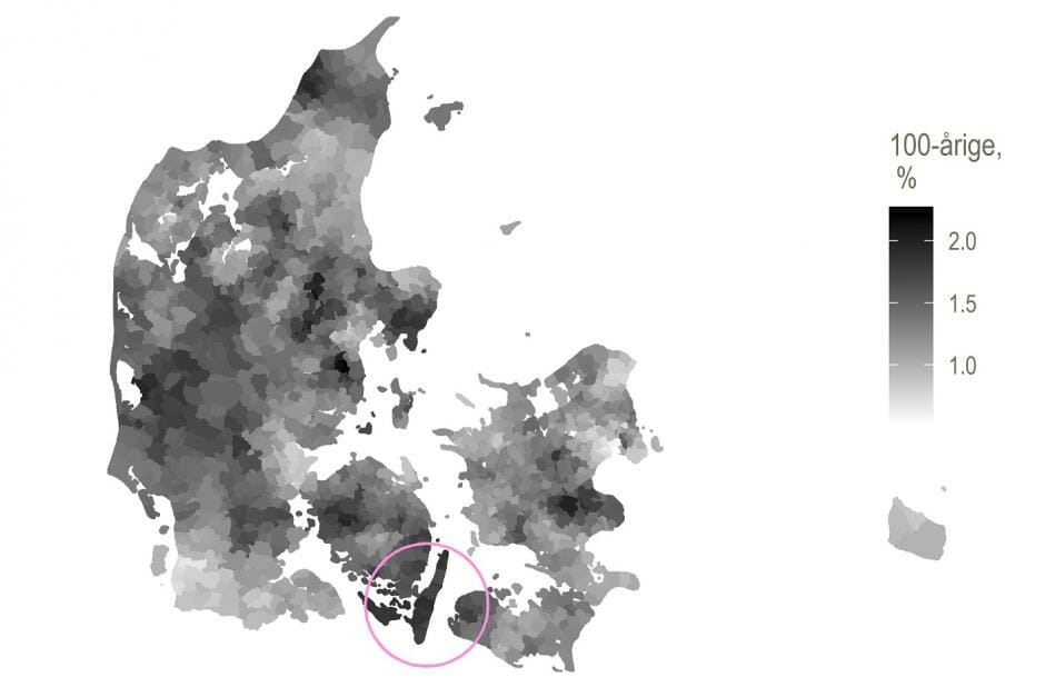 Danskere født inde i cirklen i 1906-15 har 37 procent større chance for at blive 100 år end dem født udenfor.