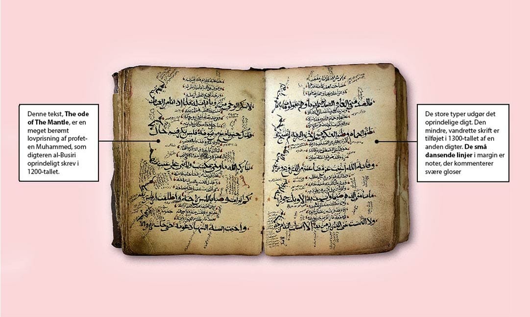 Et kig ind i en sjælden bog, The Ode of The Mantle, fra den islamiske verden i området omkring Afrikas Horn. Den - og mange andre bøger - er fundet ved talrige ekspeditioner i Afrika.